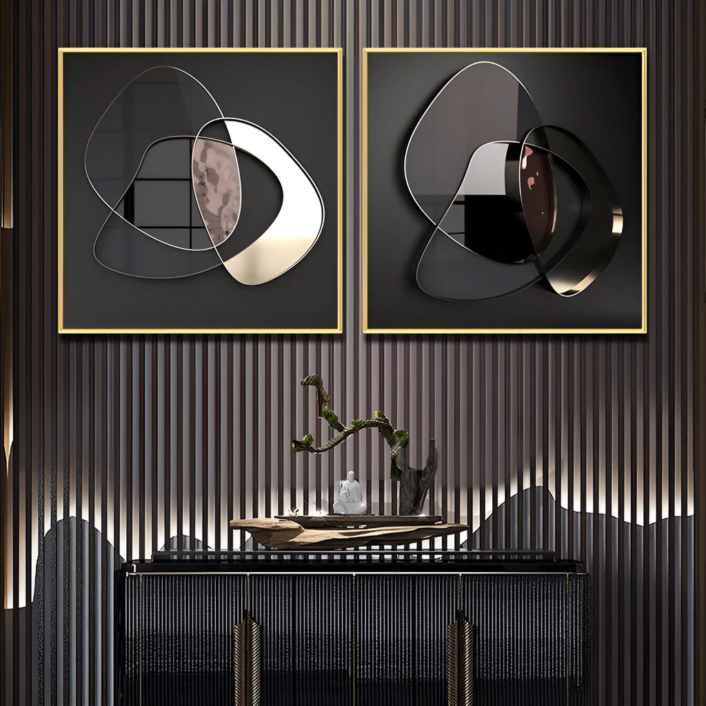Modern abstract 3D metal wall art canvas painting, frameless spray painting finish, oil on canvas, square format