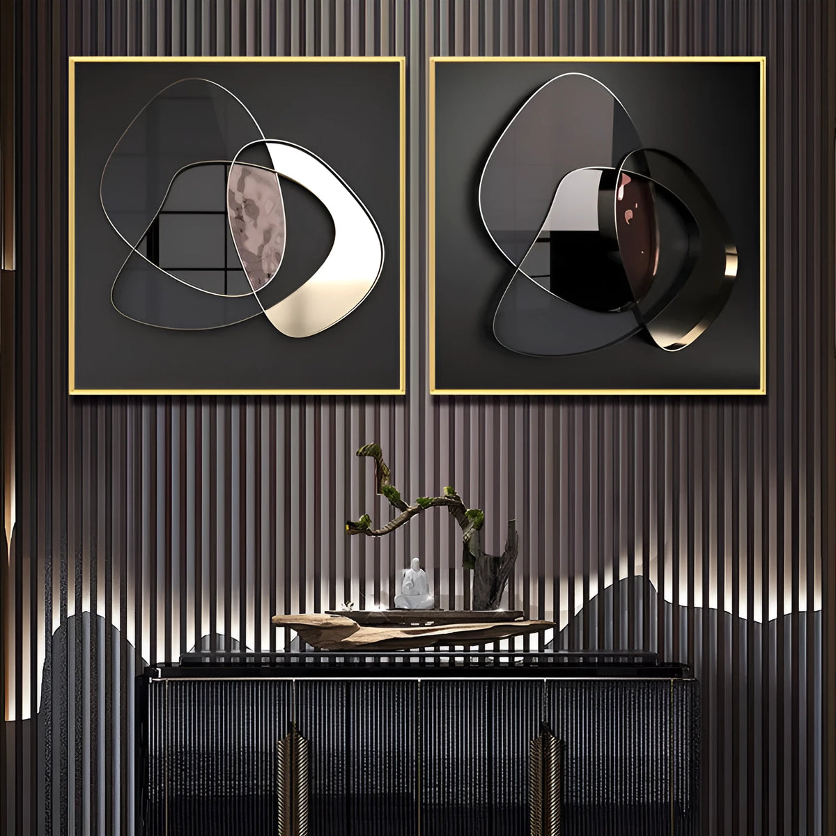Modern abstract 3D metal wall art canvas painting, frameless spray painting finish, oil on canvas, square format