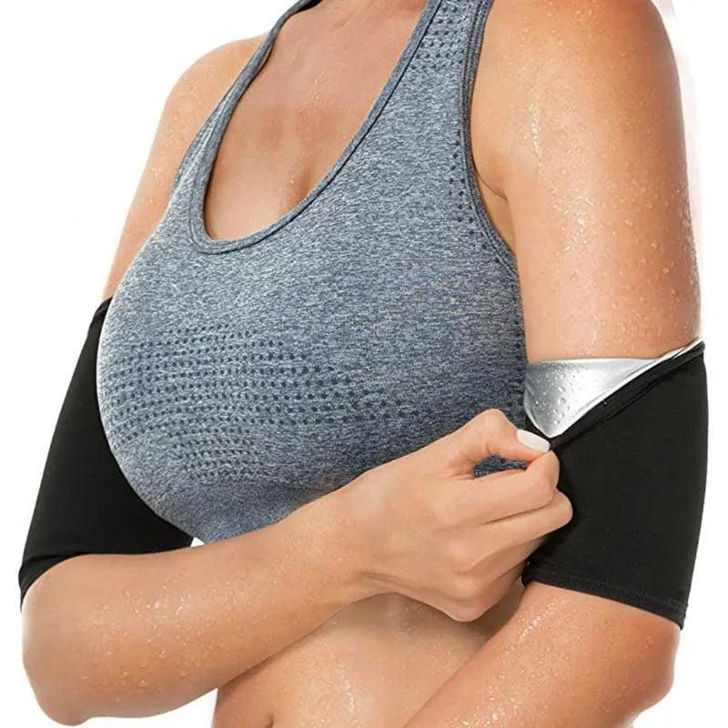 Blue and silver sports arm sweatbands shown in various sizes on an arm.