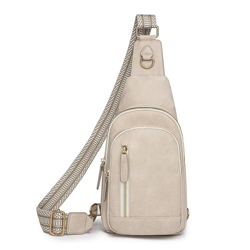 Soft brown PU leather women's crossbody messenger bag with an open front pocket.
