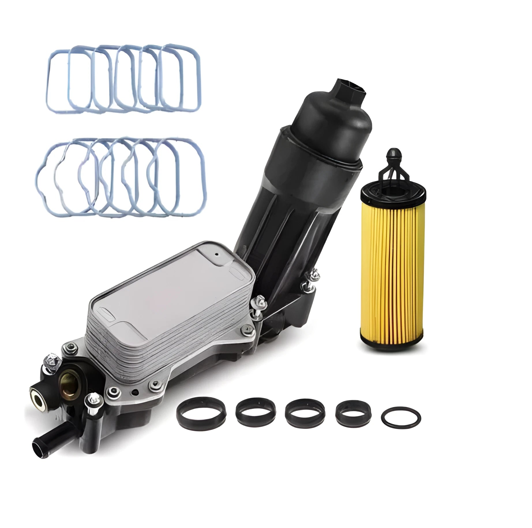 Chrysler engine oil filter seat with ABS construction and oil cooling channels for part numbers 5184294AE 5184331AC