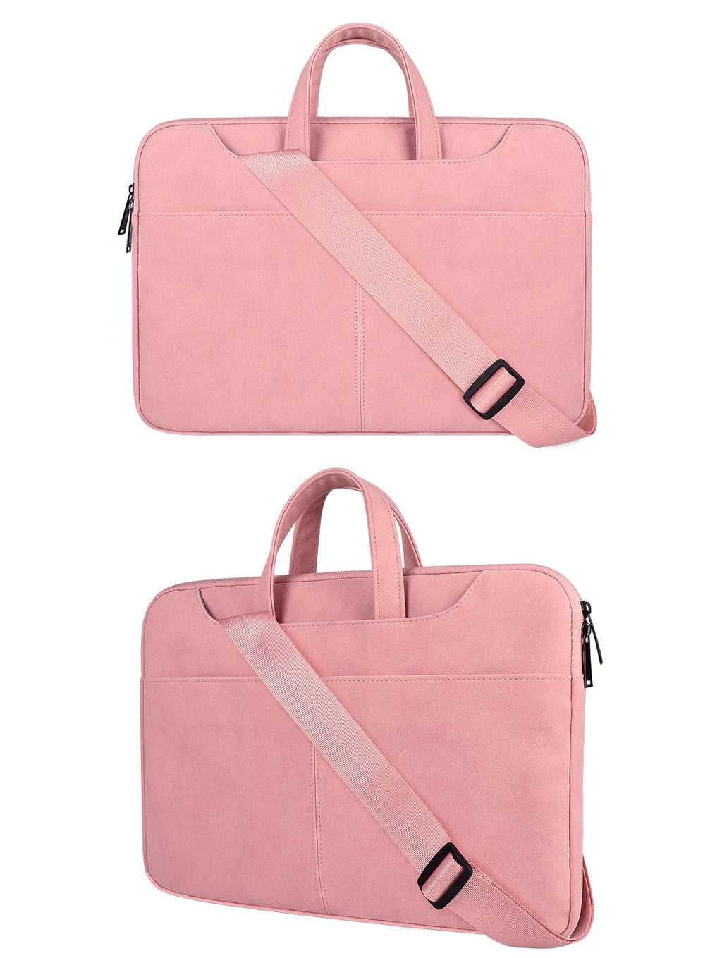 Frosted PU leather laptop bag in light grey with lock, rain cover, and multiple pockets for 15.6in devices