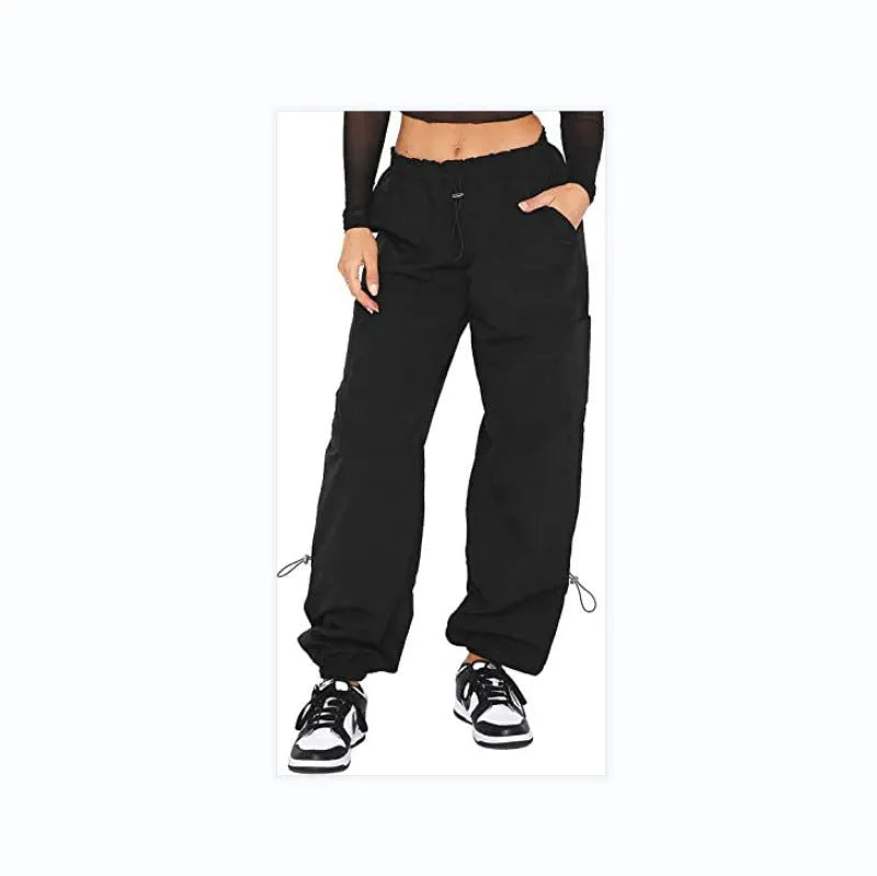 Multi-pocket cargo casual trousers in polyester fabric with straight leg design and mid-waist fit