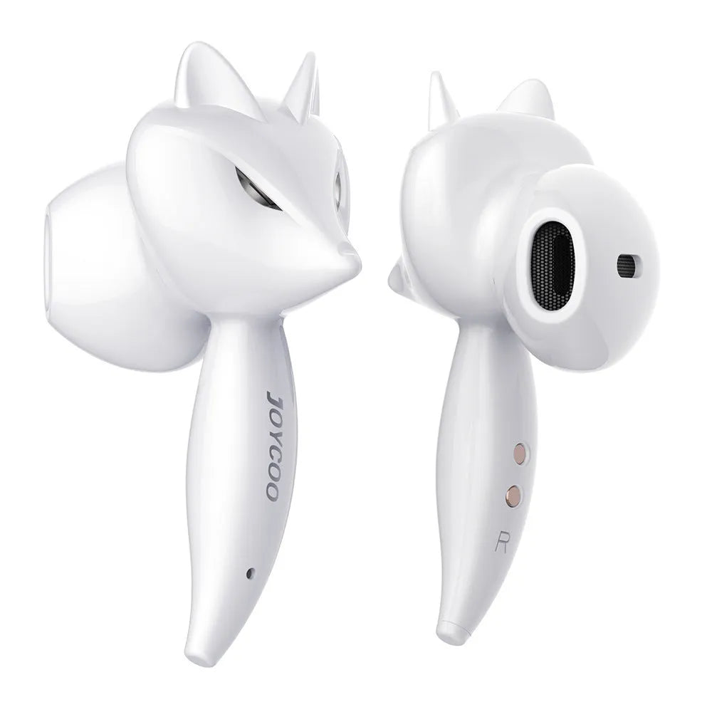 Cartoon fox Bluetooth wireless headset in red or white with double stereo earplugs and Bluetooth 5.0