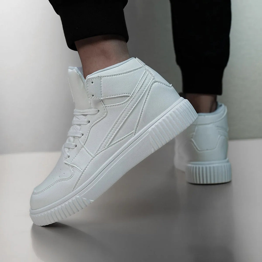 Men's white microfiber casual shoes with round toe design for autumn winter wear