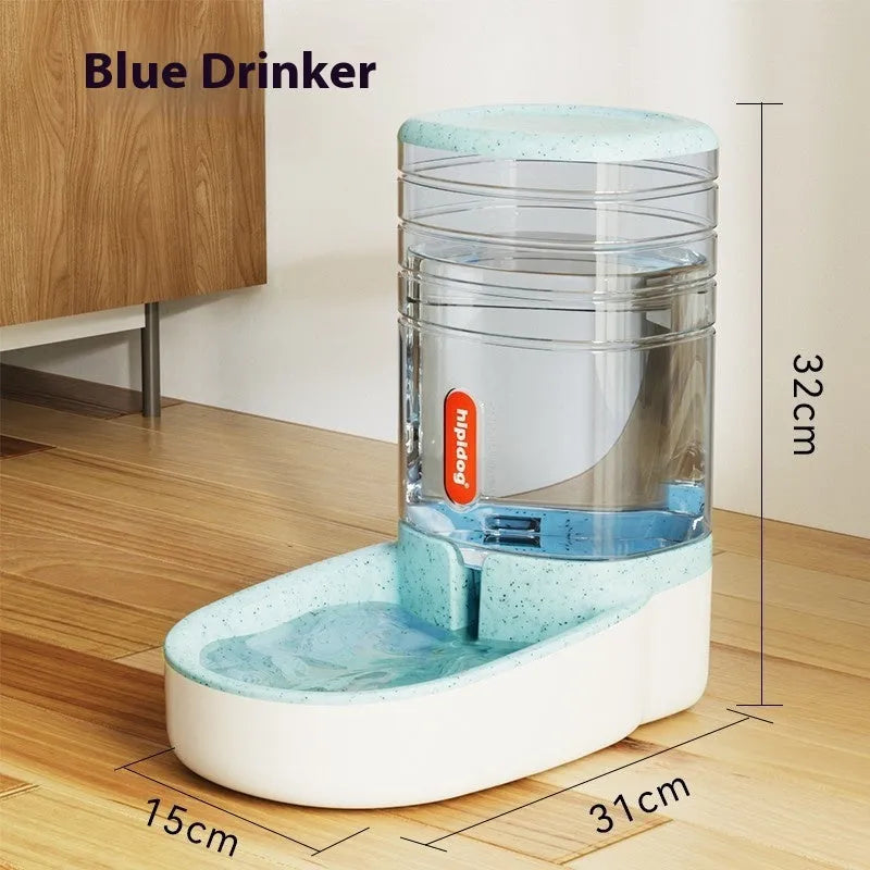 Automatic pet drinker with 3.8L capacity in blue, green, grey, or pink colours for dogs and cats