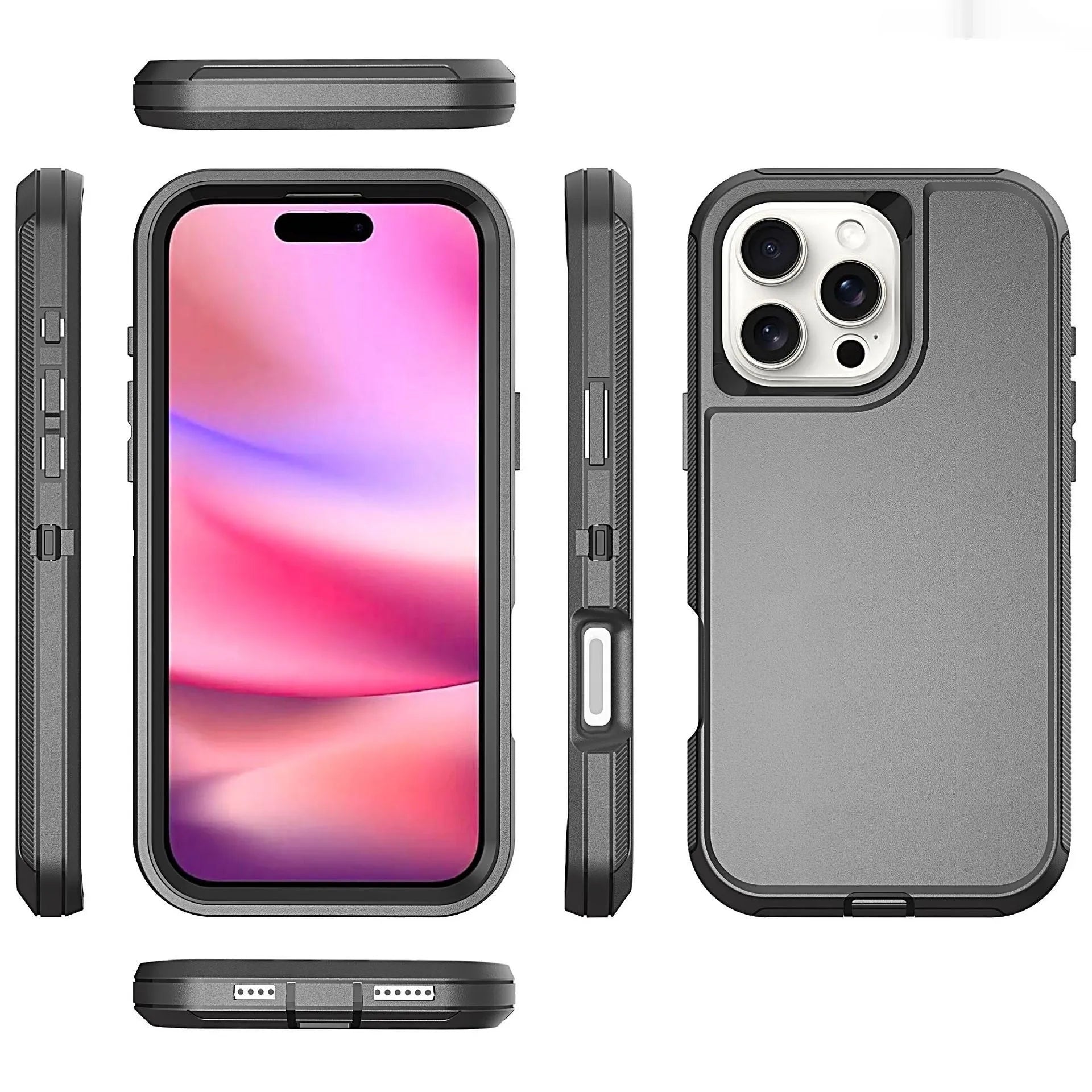 Three-in-one solid colour drop-resistant hard shell phone case for Apple iPhone with PC TPU material and airbag corners
