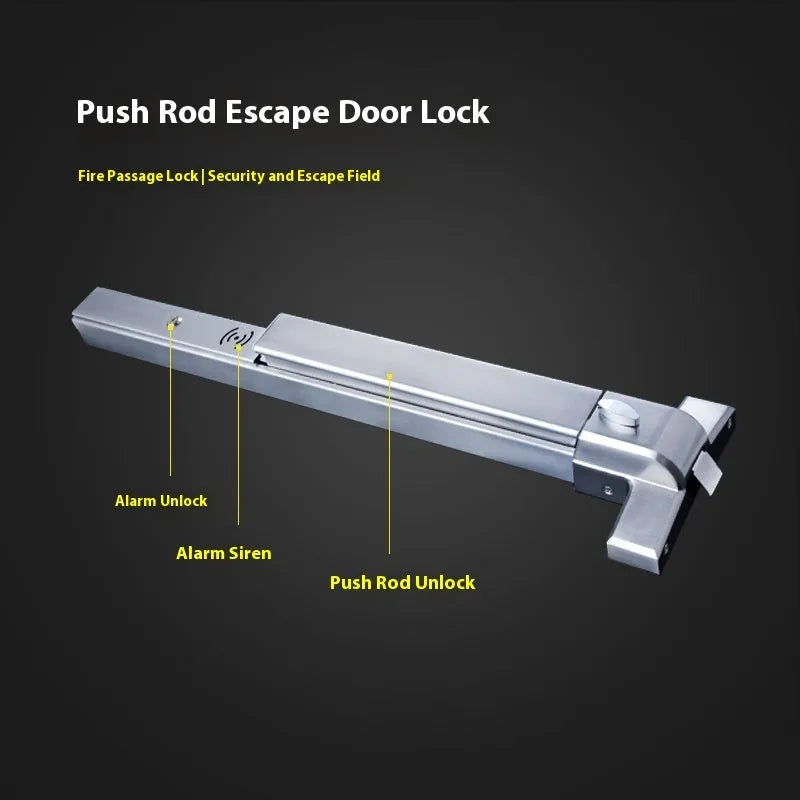 Stainless steel fireproof door push lock with external handle for 65cm single doors.