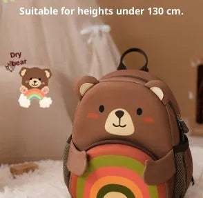 Girls' kindergarten backpack in rainbow bear pattern made from diving cloth with curved straps