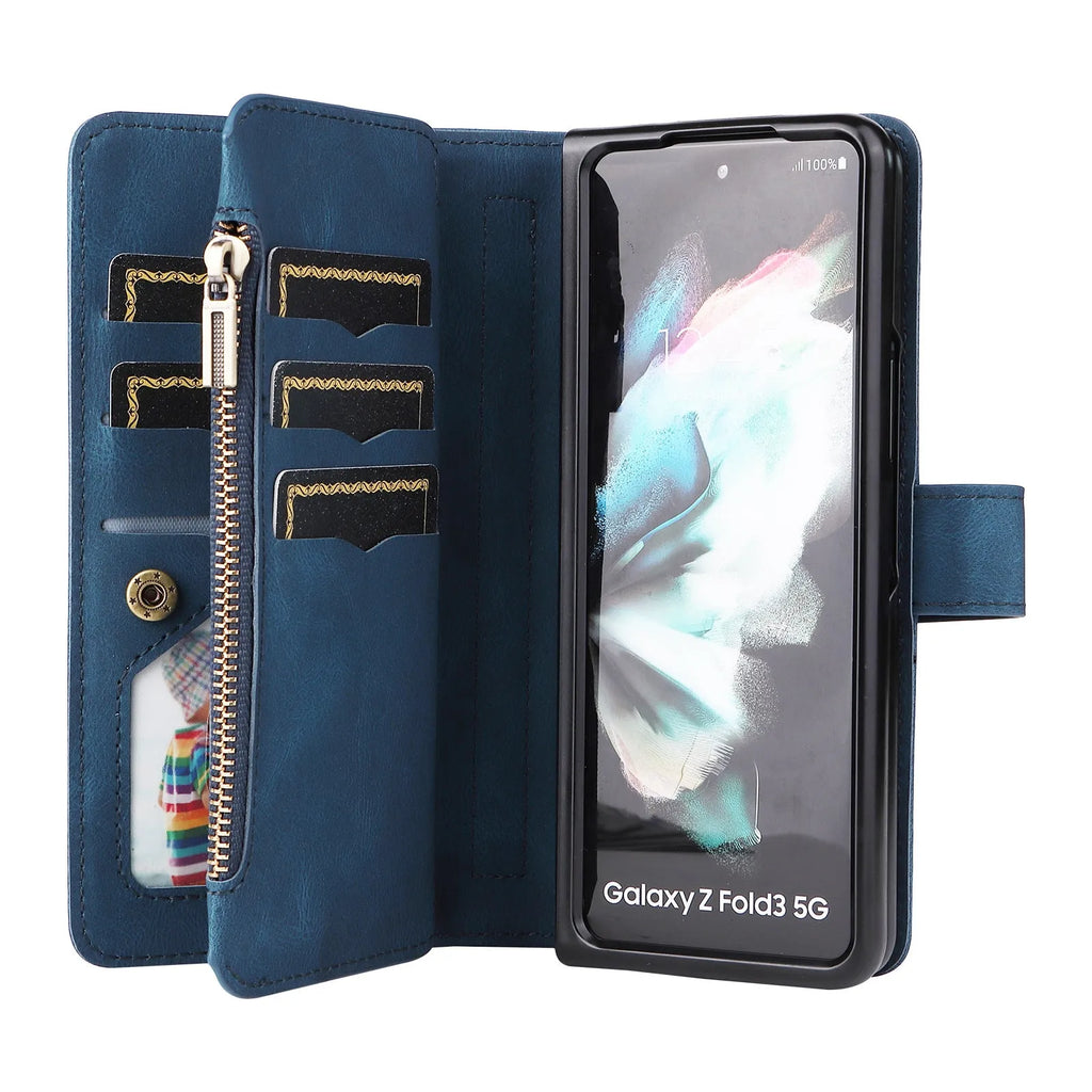 Z Fold 4 wallet case in pink, black, red or blue with zipper, flip bracket and PU TPU cover