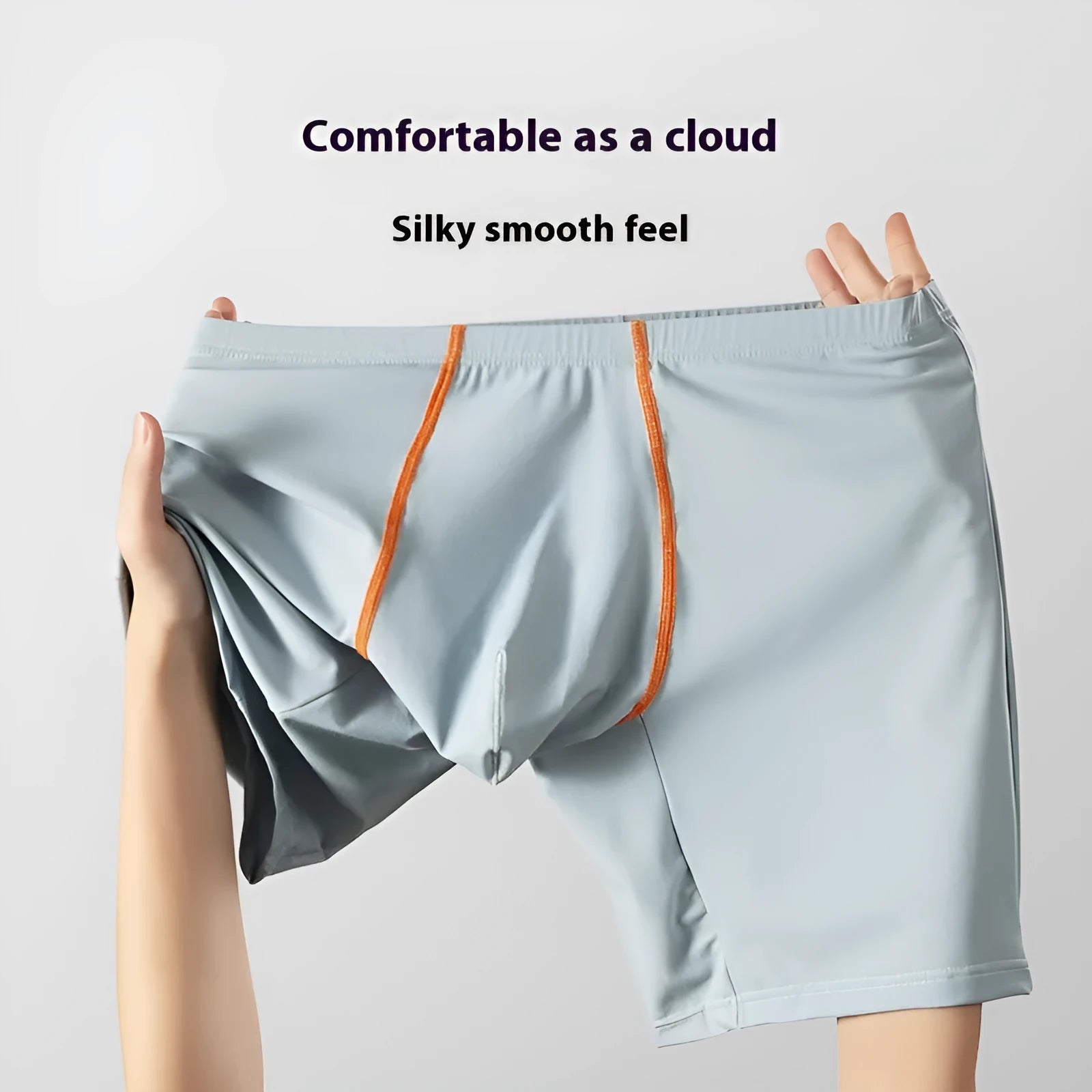 Men's ice silk nylon boxers with U convex pouch design in mid-waist fit showing colour options