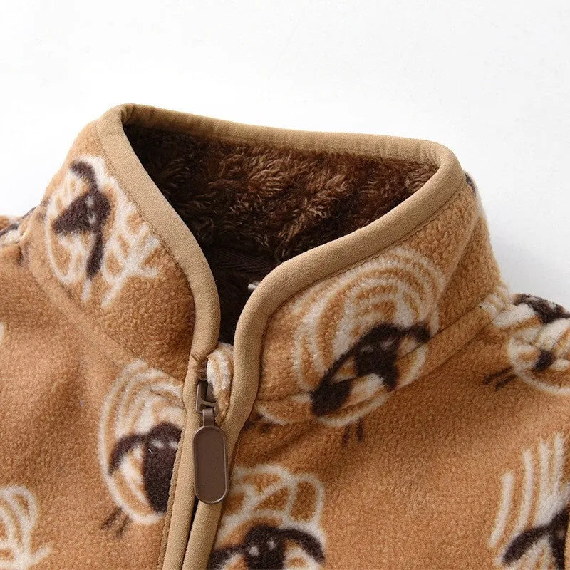 Children's fleece jacket brown lamb colour stand-up collar long sleeves 100% polyester