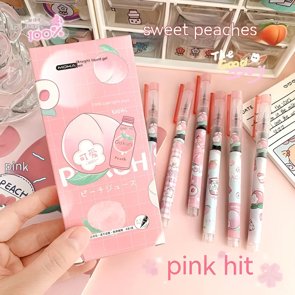 Box of six cute cartoon straight-liquid quick-drying gel pens with plastic shell and Marvel series designs