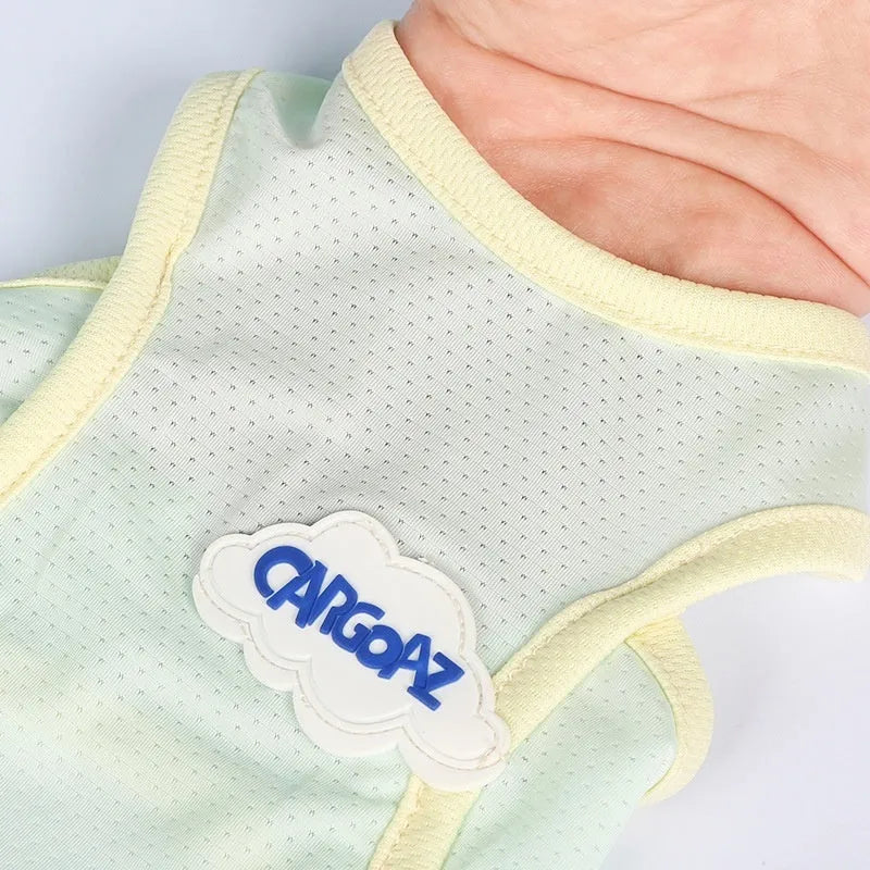 Grass green anti-lint polyester summer vest for a cat on a white background.