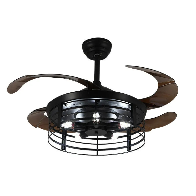 42-inch industrial style ceiling fan light with acrylic shade and remote control on a white background.
