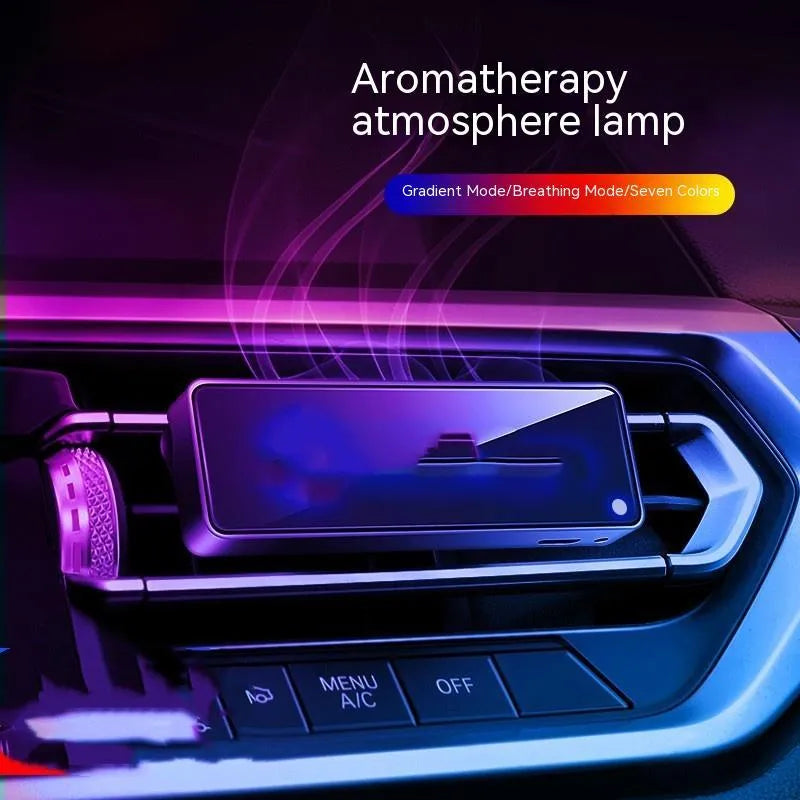 Black automobile aromatherapy ambient light for car air outlet with LED illumination and fragrance sticks