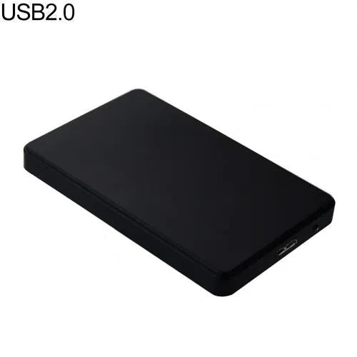 External hard drive with ABS plastic shell, indicator light, USB cable, storage bag, black colour