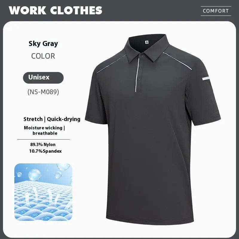 Light luxury polo shirt in quick-dry fabric showing slit design detail and solid colour options
