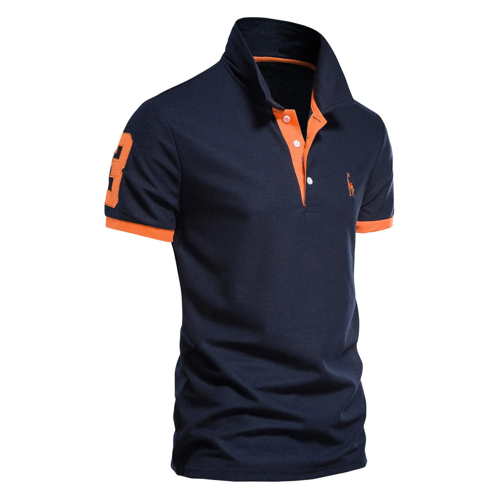 Men's slim fit deer embroidered short sleeve T-shirt in cotton blend fabric