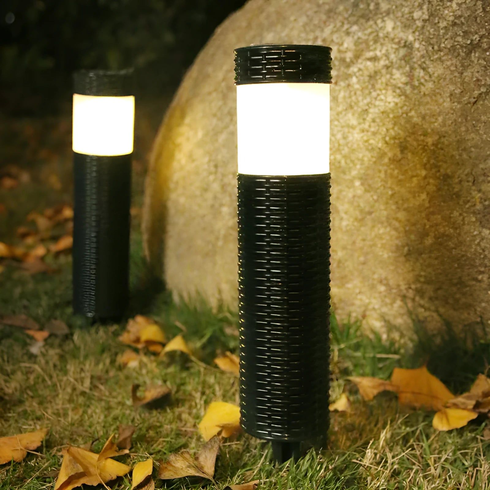 Outdoor waterproof garden light in abstraction design showing three light mode options.