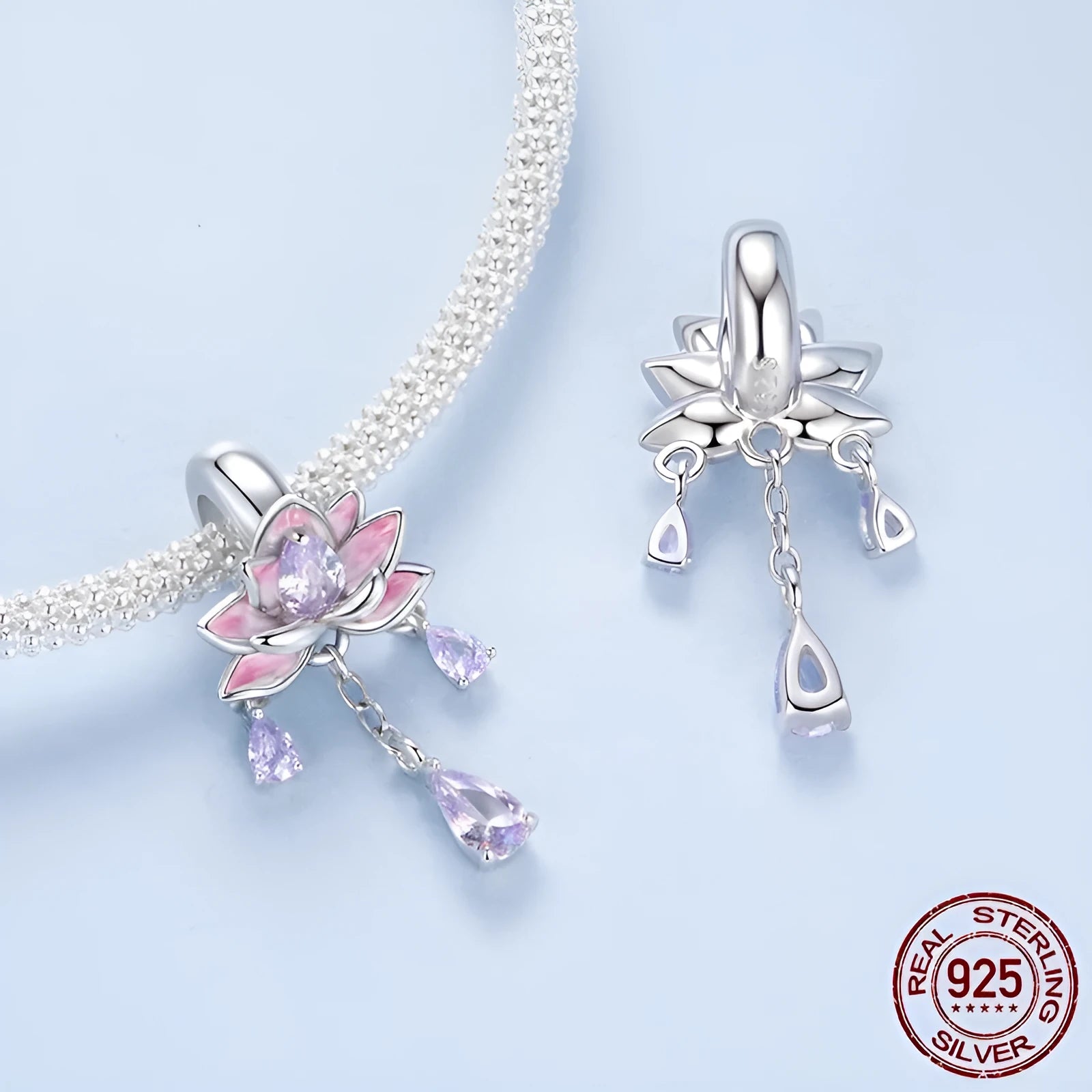925 silver lotus gradient pendant bead 2.2cm by 1.1cm with 0.45cm aperture for DIY jewellery making