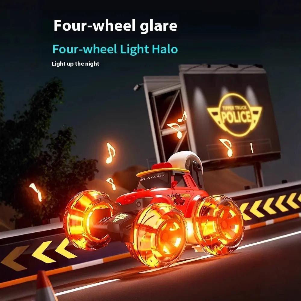 Deformation remote-control car in blue style with 360-degree tumbling stunt and lights for children aged 4-6