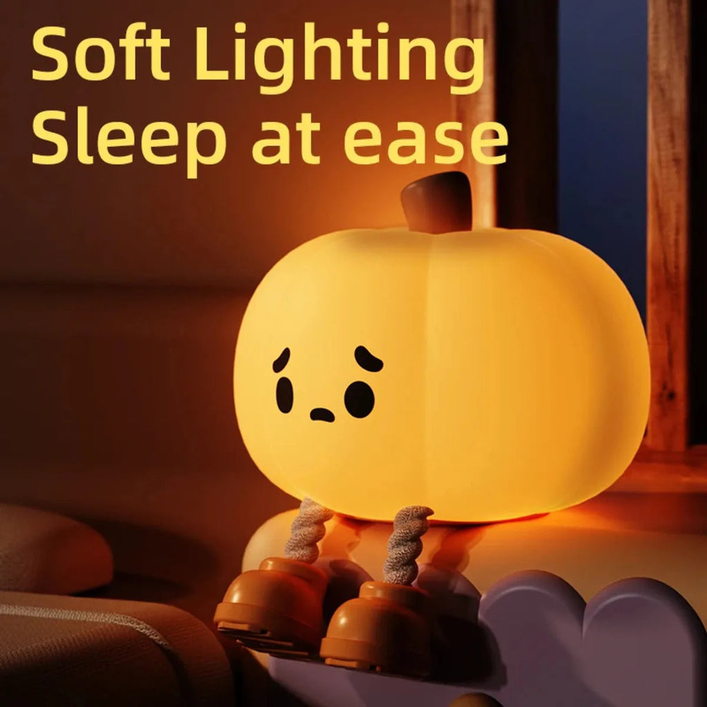 Pumpkin lantern silicone night light with ABS base, 500mAh rechargeable bedside lamp for children's bedroom and Halloween decoration