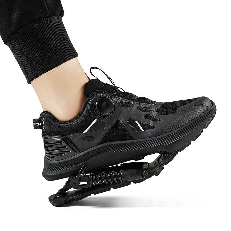 Black Power Mechanical running shoes with mesh upper and lace-up closure on a rubber EVA sole.