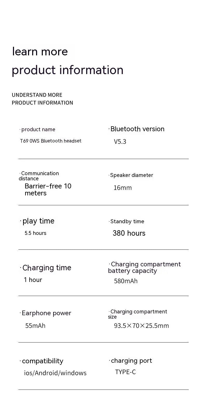 Black ear-mounted non-in-ear Bluetooth headset with charging case and cable