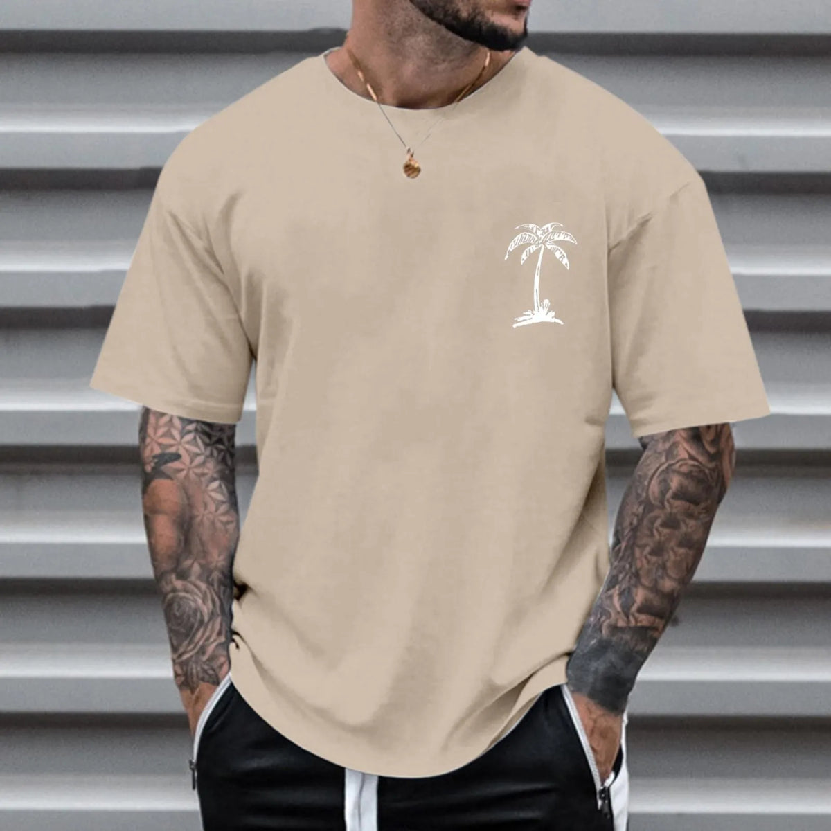 Men's round neck printed short sleeve T-shirt, loose pullover, polyester, sizes S to 6XL