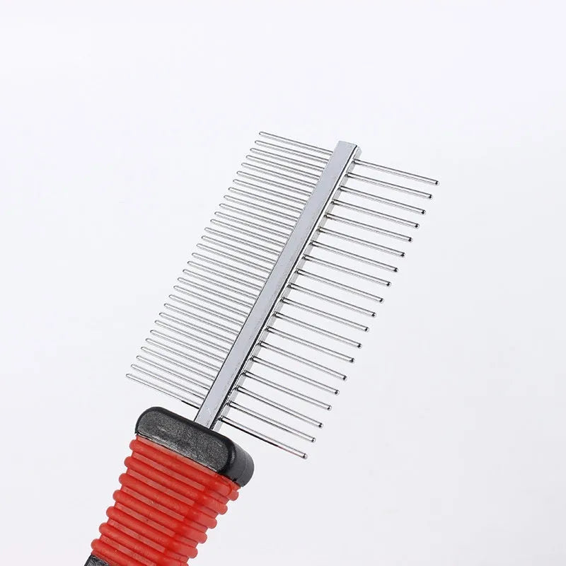 Pet open knot double row density comb with stainless steel needles for dog grooming and massage