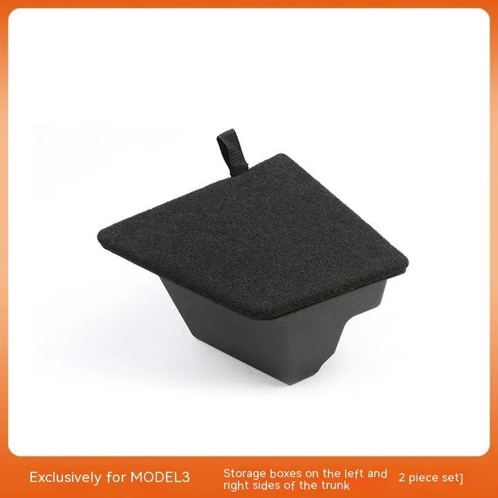 Tesla Model Y and Model 3 trunk side storage box cover accessories in multiple style options