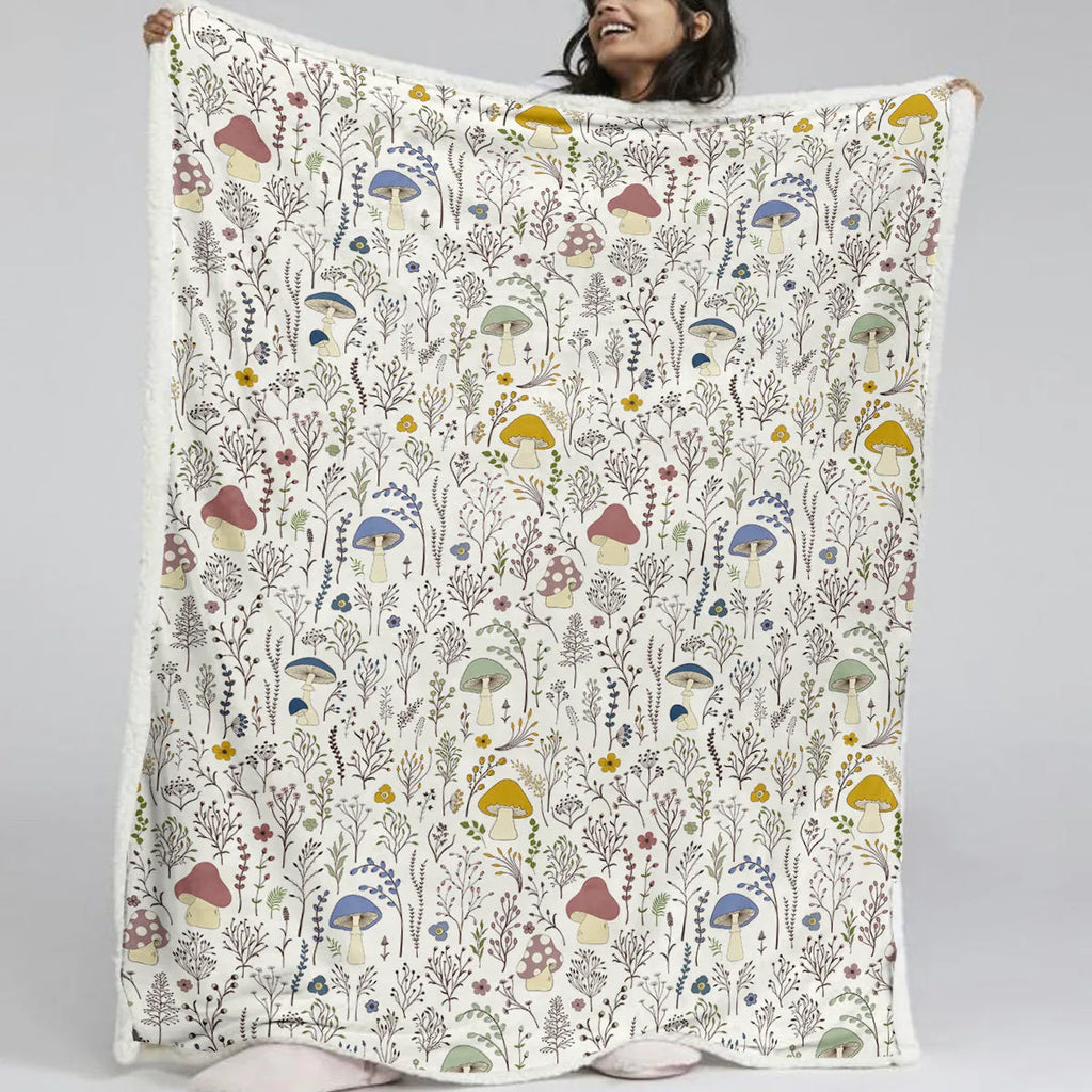 White tree leaf mushroom style lamb wool blanket, Sherpa fleece throw in 130x150cm and 150x200cm with hemmed edges