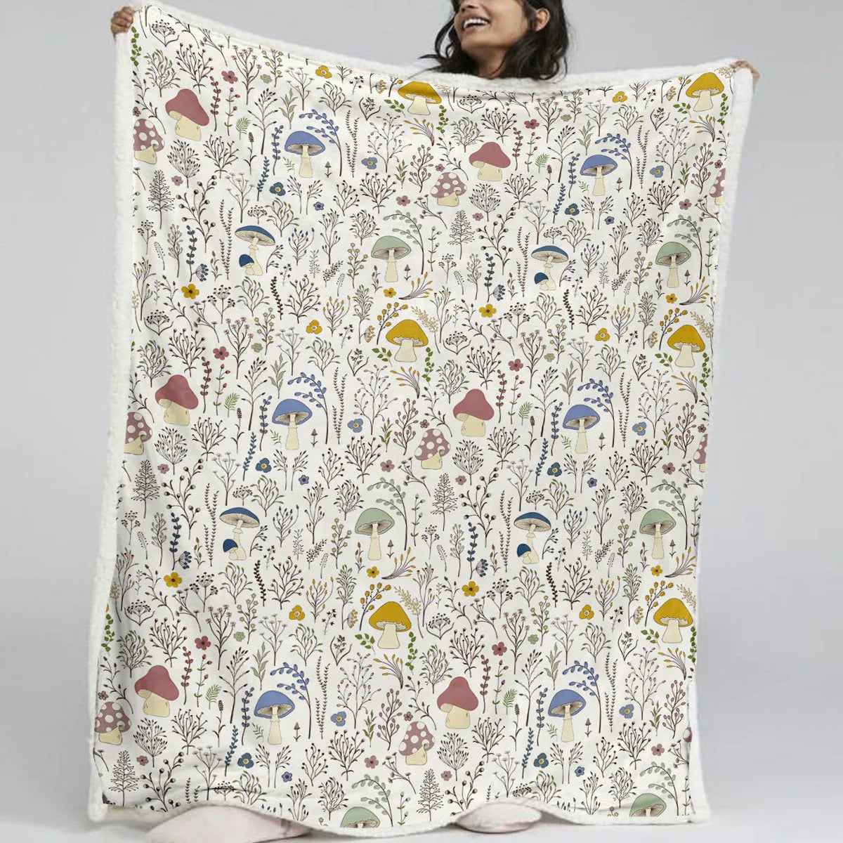 White tree leaf mushroom style lamb wool blanket, Sherpa fleece throw in 130x150cm and 150x200cm with hemmed edges