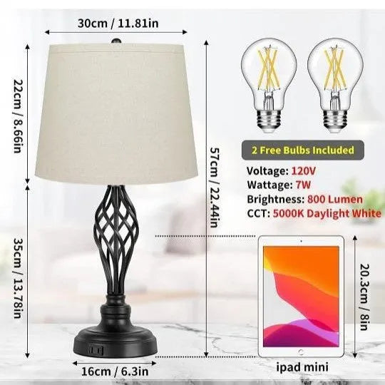 Touch control bedside table lamp with USB charging socket and alloy construction