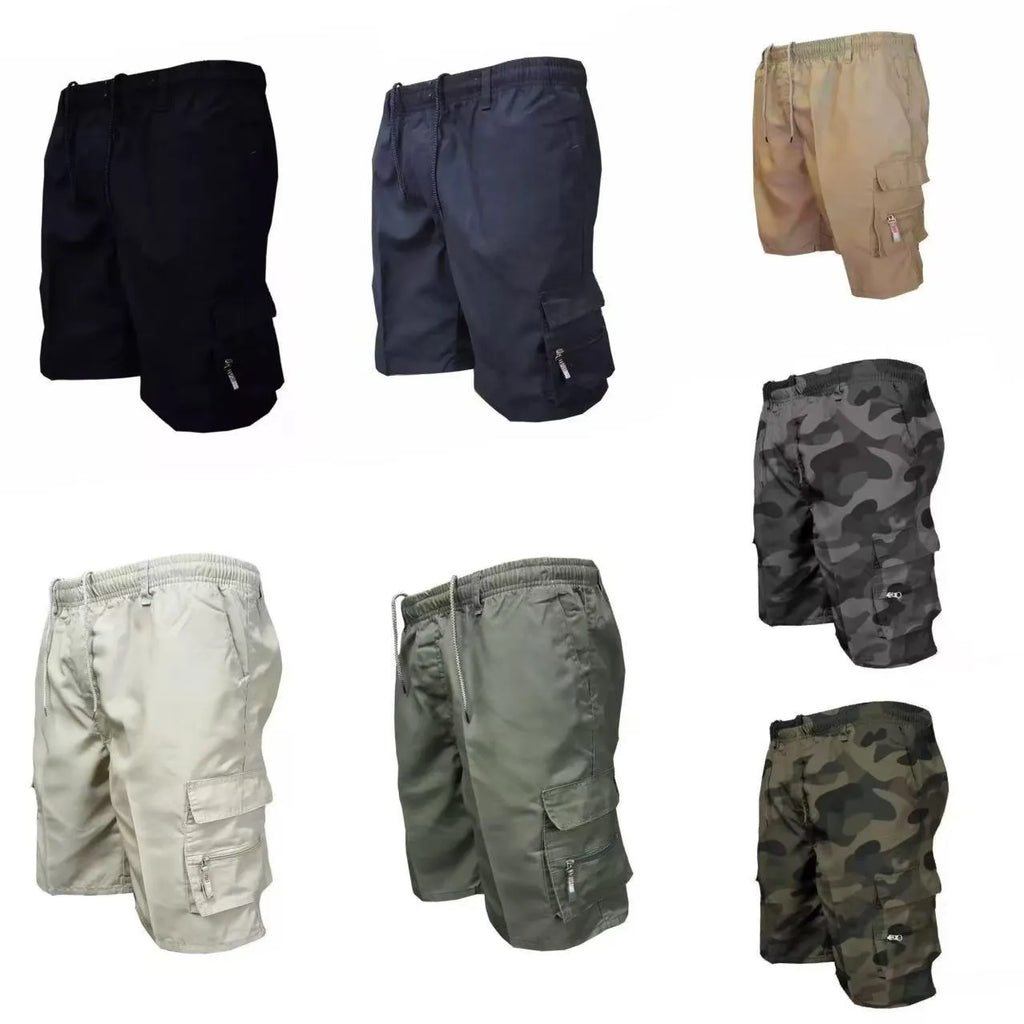 Men's loose fit polyester work trousers in camouflage green displayed flat
