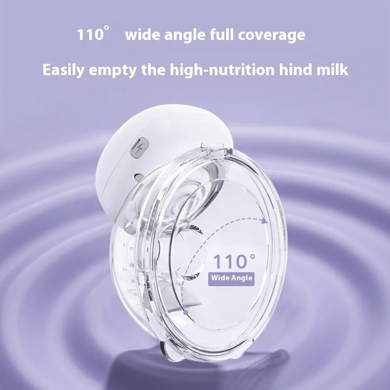 Electric wearable breast pump in polypropylene with USB charging, available in white, pink, and light purple