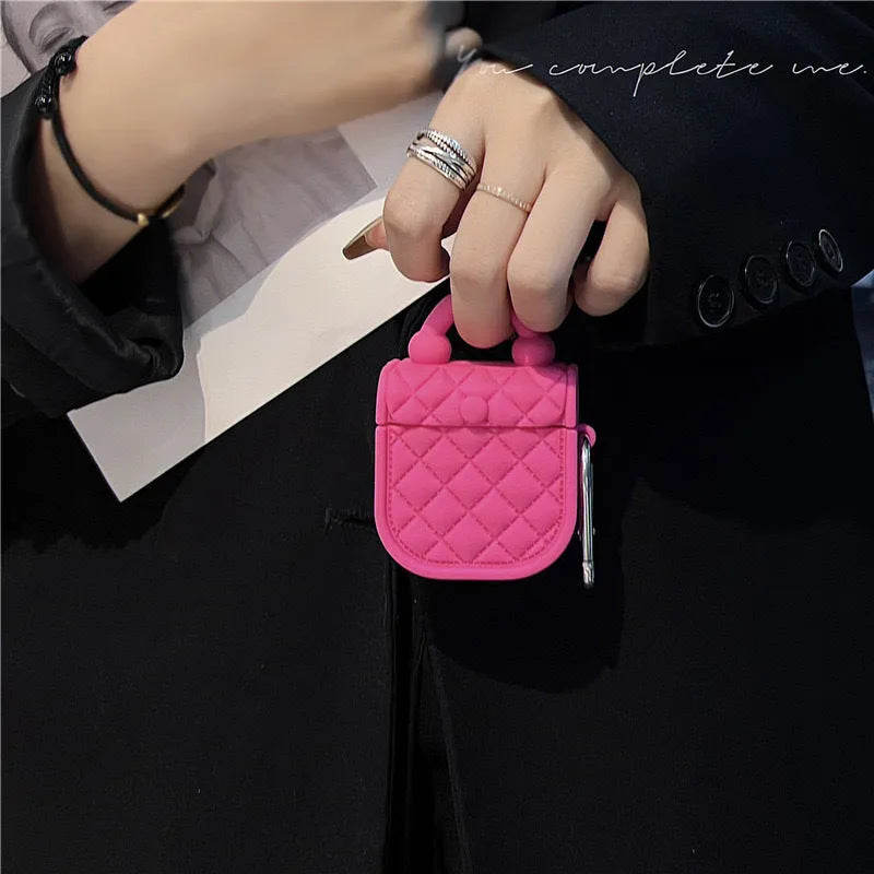 Hard TPU earphone case for AirPods in Barbie bag iron hook colour with cartoon style injection moulded design