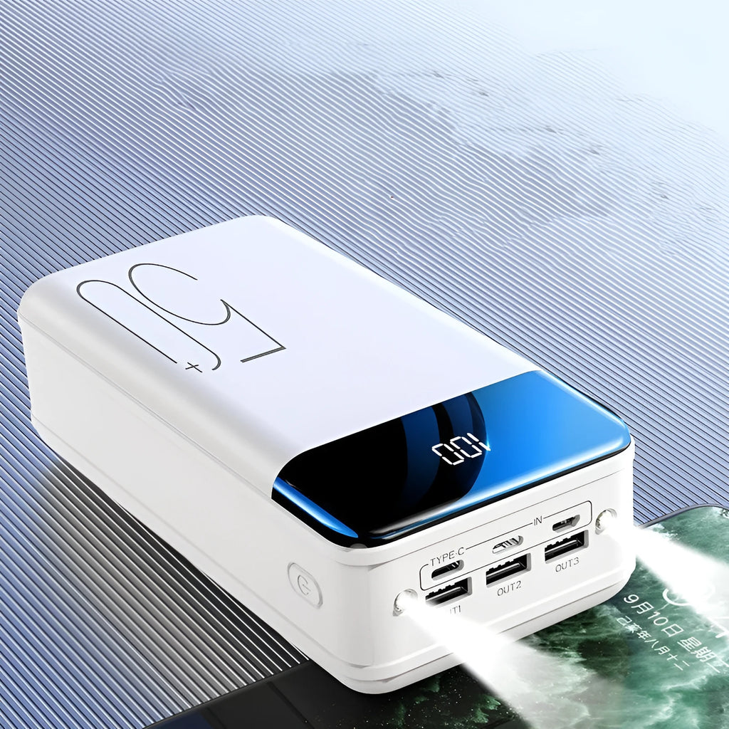 Black and white large capacity 50000mAh power bank with three USB ports