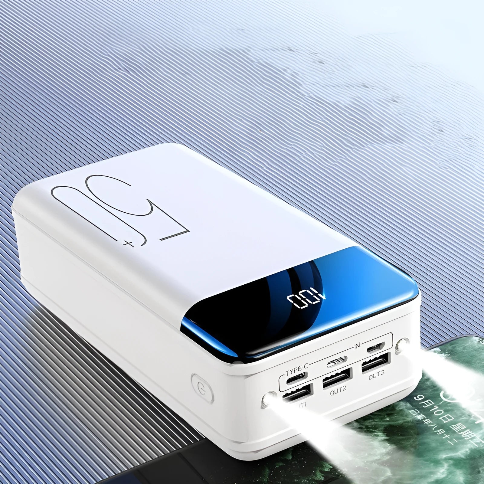 Black and white large capacity 50000mAh power bank with three USB ports