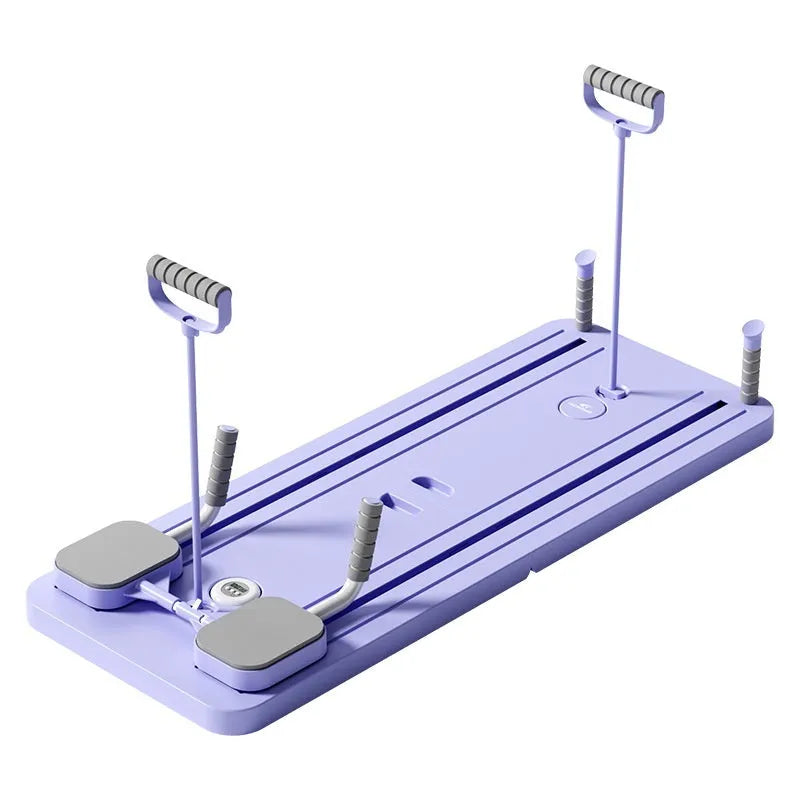 Standard purple multi-functional fitness board with automatic rebound abdominal wheel for home exercise.