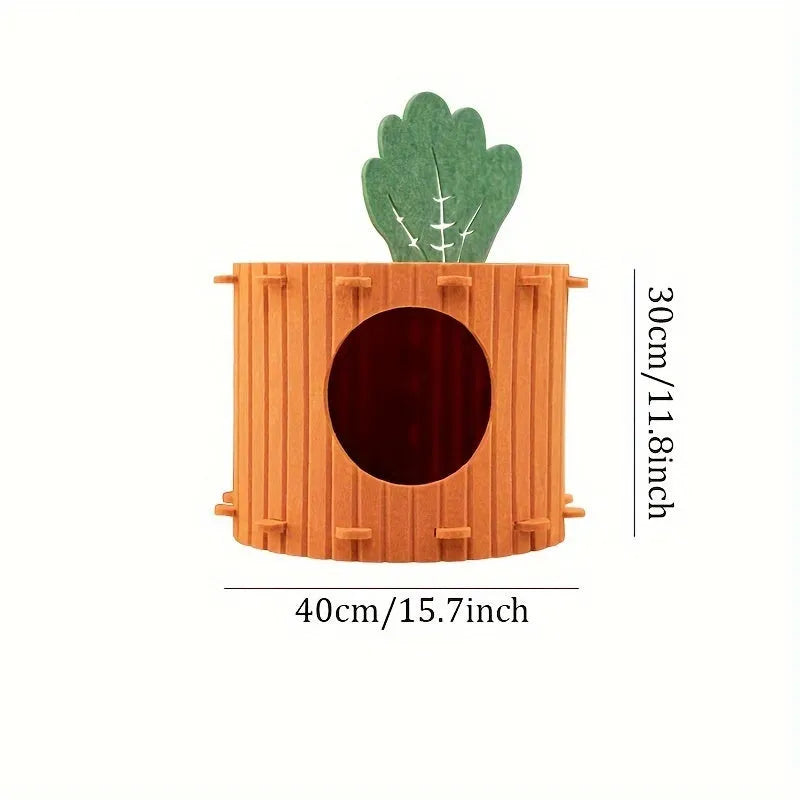 Grey felt semi-enclosed cat tunnel and nest bed for indoor cats, shown in medium and large sizes.