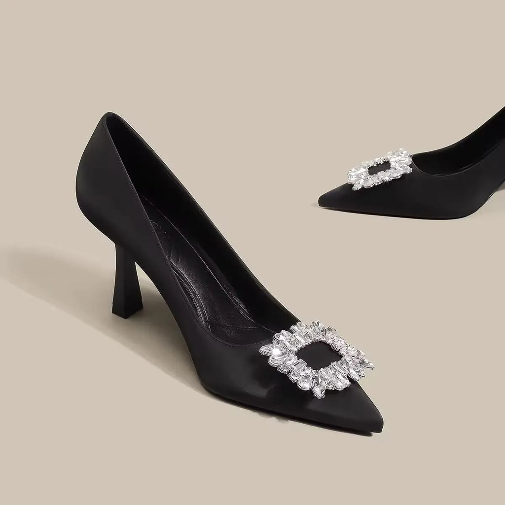 Women's French pointed stiletto high heels in creamy-white or black with rubber soles