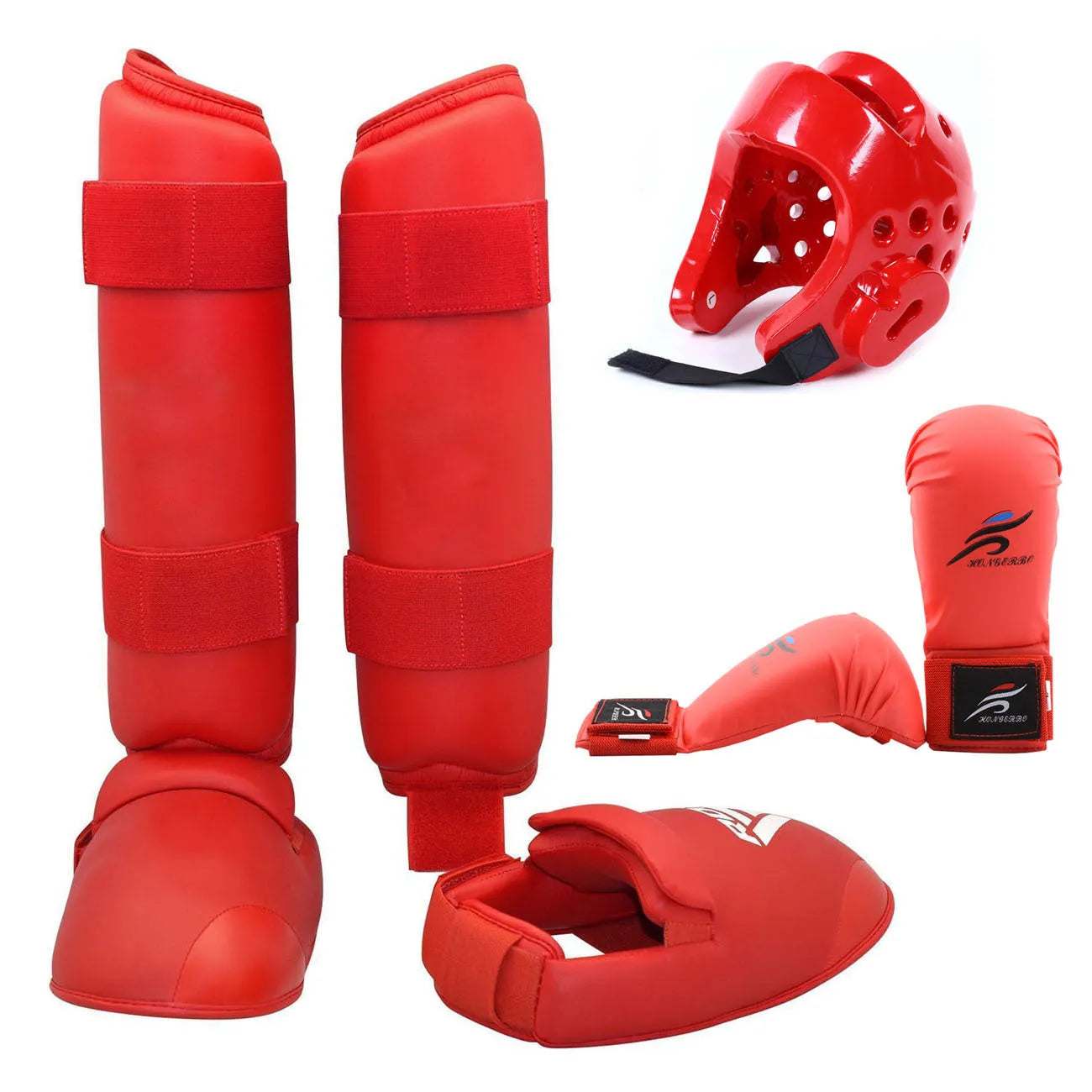 Red and blue karate taekwondo protective gear set with PU construction