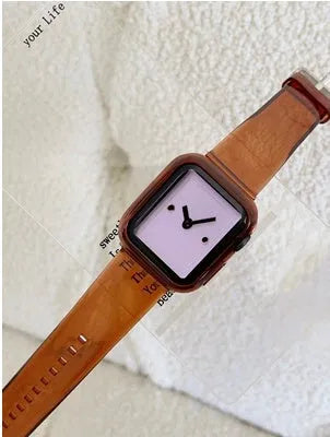 Brown transparent silicone Apple Watch strap compatible with multiple iWatch models