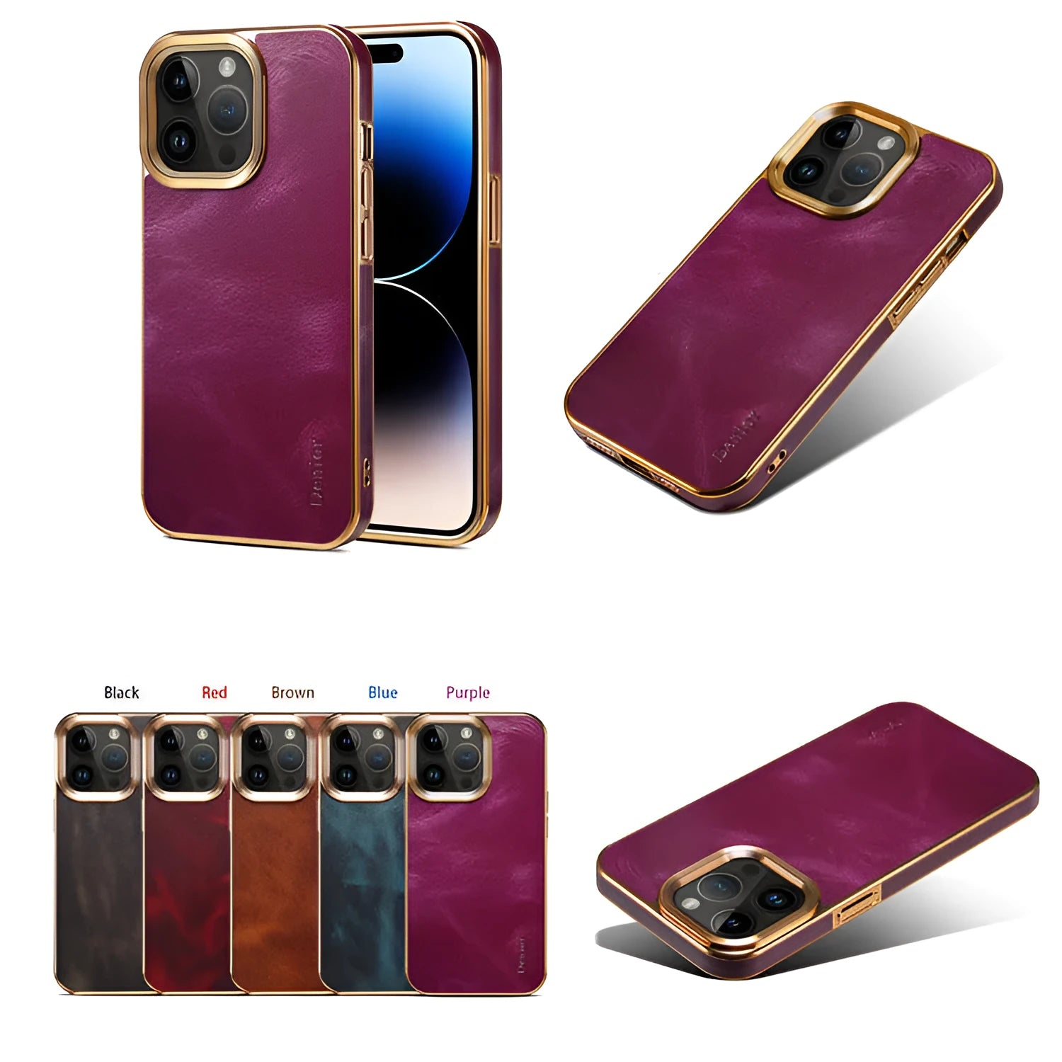 Handmade brown leather iPhone case showing textured finish and slim profile.