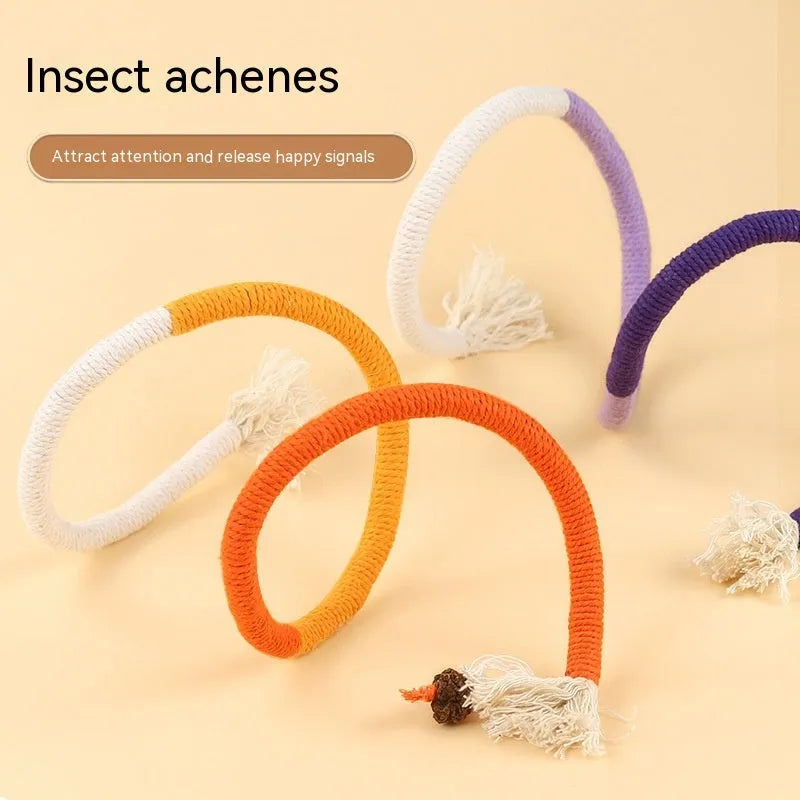 Cat bite rope toy made from cotton thread in orange quality grade with teaser stick design