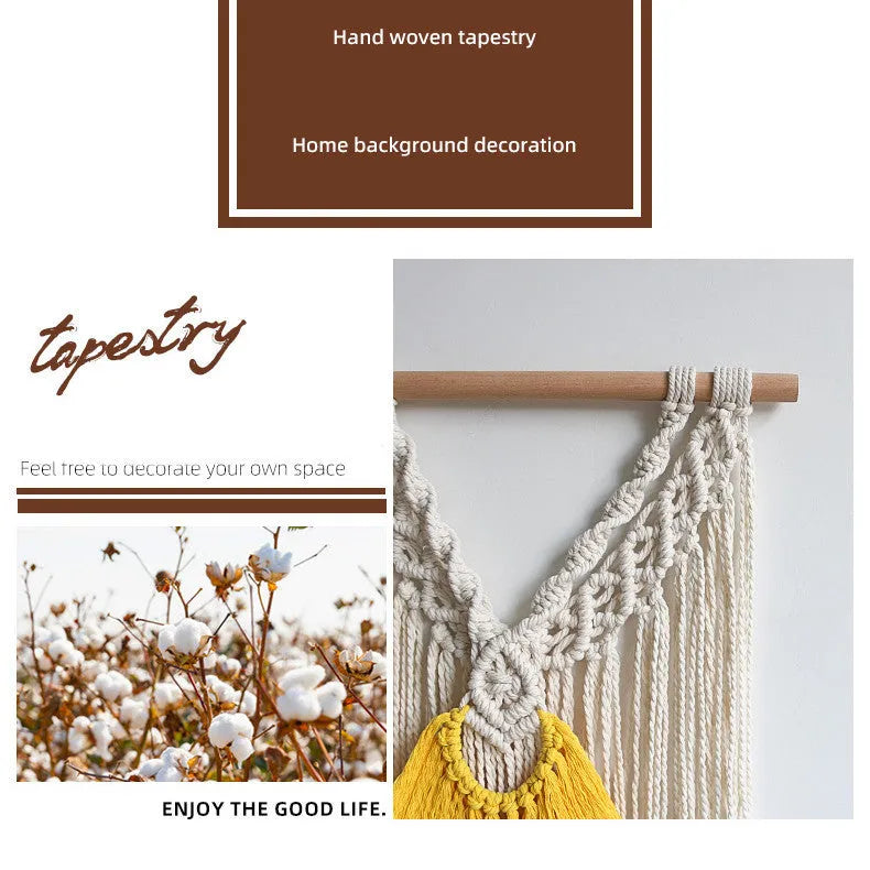 Nordic style handmade cotton tapestry wall hanging creamy white rectangular 120x95cm