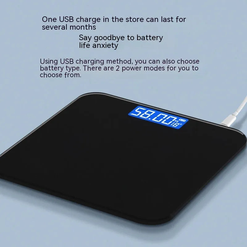 Electronic body scale with cross pattern in black, rose red, or white colours with USB charging