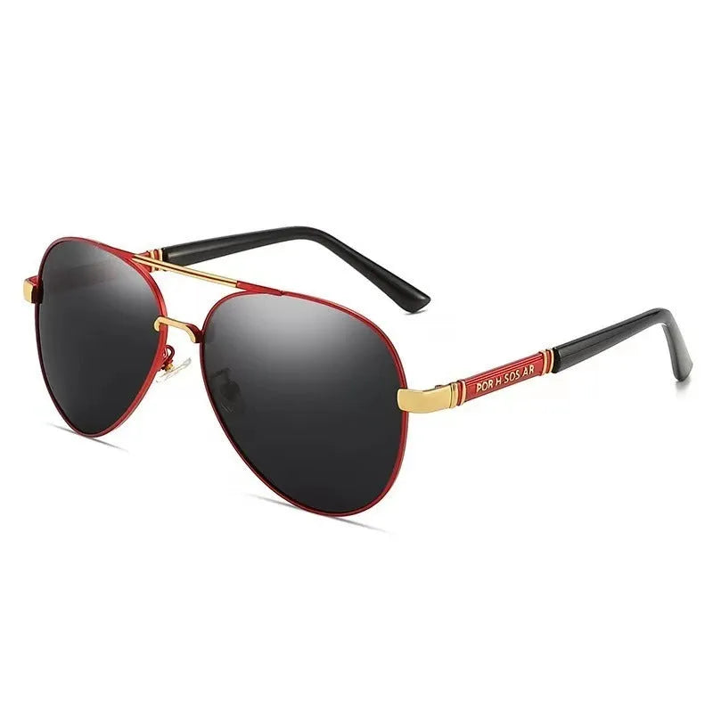 Men's polarised sunglasses with metal frames featuring dragon and phoenix decorations.